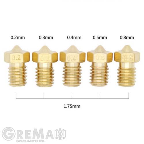 Spare parts Nozzle E3D V5 - V6, M6 0.1 mm - 1.0 mm , 1.75 - brass